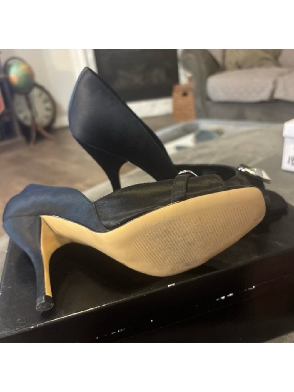 BCBG Black Heels with Floral Embellishment - Picture 4 of 6